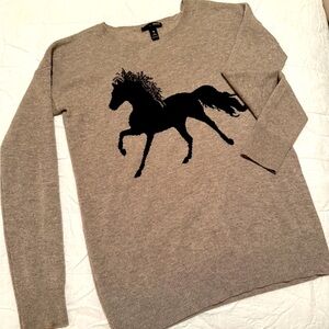 AQUA Grey cashmere sweater with a black horse 🐴 Size XS
